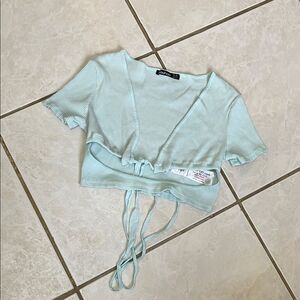 135. Boohoo Teal Crop Blouse Size 6